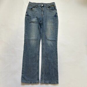 ROMWE Womens Blue Denim Jeans Embroidered Stars patchwork Size XL US 12 Casual